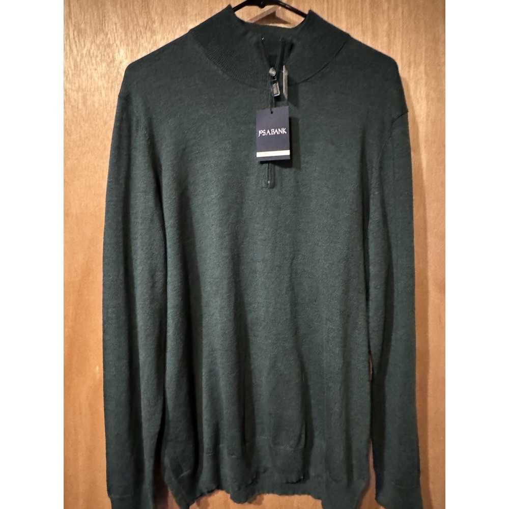 Jos A Bank XL Merino Wool 1/4 Zip Sweater Green Mock Neck Mens Pullover Classic